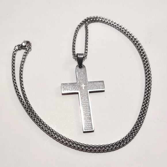 As Seen On TV The Lord Silver Cross Necklace Lords Prayer Jesus Christian Christmas